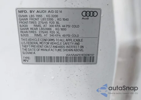 2014 Audi Q7 3.0 Tdi Premium из США, поврежденный, VIN WA1VMAFE1ED016737